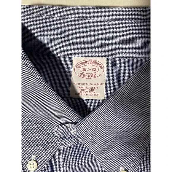 Brooks Brothers 16.5 34/35 “The Original Polo Shirt” traditional Fit Blue Check - Picture 2 of 6